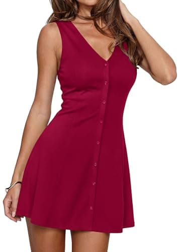 PRETTYGARDEN Sundresses for Women 2026 Casual Short Summer Dresses Sleeveless V Neck Tank A Line Spring Beach Vacation Dress (Burgundy,Large) - Image 1