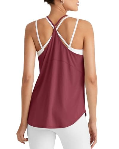 G4Free Athletic Tank Tops for Women Racerback Workout Gym Yoga Top Running Lightweight Open Back Tanks (Burgundy,L) - Image 1