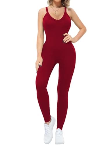 VUTRU Women’s Jumpsuits Sleeveless Cross Strap Sexy Workout One Piece Bodysuit Tummy Control Romper, Red L - Image 1
