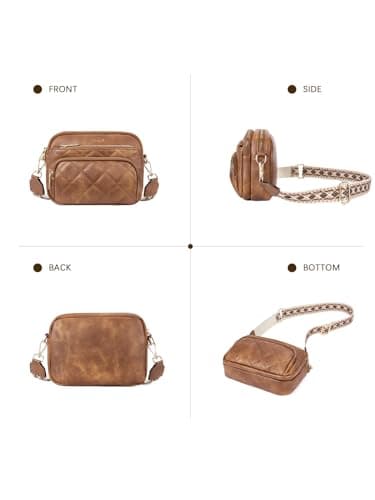 Telena Crossbody Bags for Women Small Crossbody Purses Quilted Vegan Leather with Guitar Strap Beige with Brown - Thumbnail 6