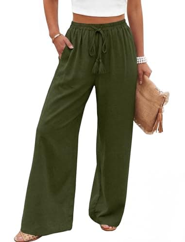 LOOKBOHO Women's Palazzo Pants Dressy Casual Wide Leg Slacks Elastic Waist Pant with Pockets Army Green XXL - Image 1