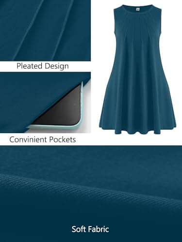 AusLook Plus Size Midi Dress for Women Sleeveless Casual Summer Indigo Blue 1X Tank Dress with Pockets Round Neck A-Line Swing Flowy Solid Color Travel Vacation Sundress - Thumbnail 4