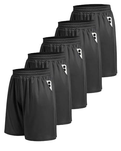 BOOJO 5 Pack Athletic Gym Mens Shorts - Workout Black Quick Dry Basketball Shorts with Pockets for Running Casual Activewear