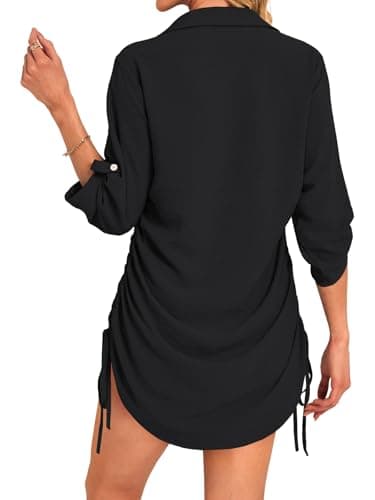 GKBK Women Swimsuit Coverup Bathing Suit Cover Ups for Swimwear Swim 2026 3/4 Sleeve Summer Set Hawaiian Clothes Pool Bikini Beachwear Drawstring Tropical Beach Dresses Shirt Black S - Thumbnail 4