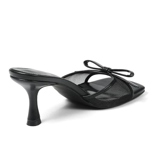Attiposh Womens Heeled Sandals Open Square Toe Kitten Heels Sandals Slip On Bow Mesh Mules Heels Comfortable Dress Shoes for Party Wedding - Thumbnail 4