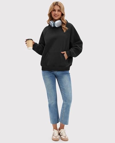 Stelle Women Hoodies Oversized Fleece Long Sleeve Comfy Casual Pullover Sweatshirts 2026 Winter Fall Outfits Black Medium - Thumbnail 6