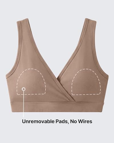 G4Free Nursing Bra Wireless Sleep Breastfeeding Maternity Sports Bra V Neck Pregnancy Bras Smooth Soft Casual (Toffee,XL) - Thumbnail 4