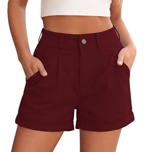 PRETTYGARDEN High Waisted Shorts Women 2026 Summer Business Casual Trousers Pleated Tailored Cuffed Bottoms with Pockets(Wine Red,Medium) - Image 1