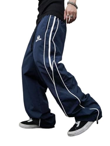 ZAFUL Mens Baggy Pants Y2K Contrast Piping Drawstring Sweatpants Fashion Unisex Oversized Cargo Pants for Men with Pockets 1-Navy Blue S - Image 1