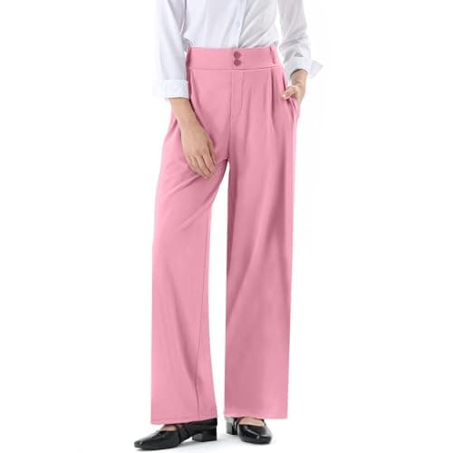 JOYCATCH Womens Wide Straight Leg Work Pants Casual Slacks Business Office Trousers Button Dress Pants Hot Pink - Image 1