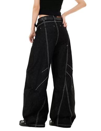Aelfric Eden Baggy Barrel Jeans Mens Wrinkle Wide Leg Jeans Casual Relaxed Fit Y2k Denim Pants Trouser Black - Thumbnail 4