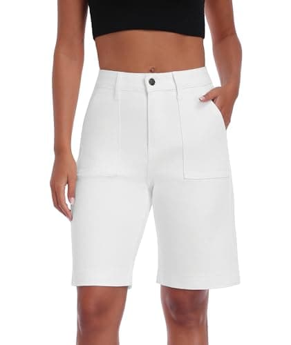 MARIASHA Women's Denim Shorts, Mid Rise Long Stretchy Jorts with Dual Pockets, Blue Washed Trendy Short Jeans for Women - Image 1