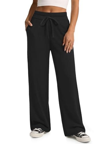 ATHMILE Track Pants Women High Waisted Baggy Pants Drawstring Athletic Baggy Sweatpants Teen Girl Clothes Black - Image 1