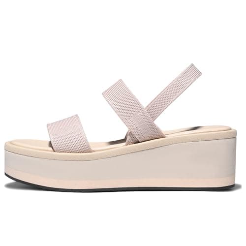 MeiLuSi Platform Sandals for Women Platform Wedge Walking Sandals Spring Summer Casual Shoes Slip On Nude size 8 - Image 1
