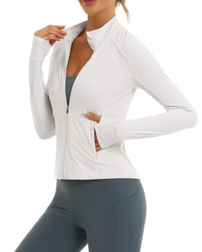 Stelle Women's Zip Up Jackets Lightweight Athletic Running Jacket Workout Slim Fit Yoga Track Clothes with Thumb Holes(Chalk,L) - Image 1