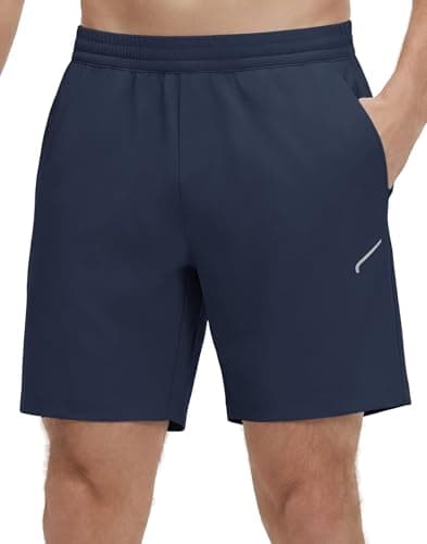 M MAELREG Men's Workout Running Shorts with Zipper Pockets 7 inch Quick Dry Workout Gym Athletic Shorts for Men Navy - Image 1