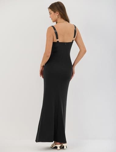 ZAFUL Black Formal Dresses for Women's Sexy Wedding Guest Dress Sleeveless Cocktail Floral Mesh Ruched Bodycon Maxi Party Long Dresses Sexy - Thumbnail 2