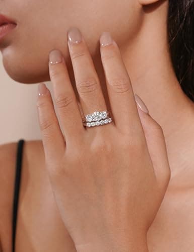 IMOLOVE Moissanite Wedding Band for Women, 6 Stone D Color VVS1 Moissanite Eternity Rings, Stackable Promise Ring for Engagement, Anniversary, Proposal Size 6.5 - Thumbnail 4