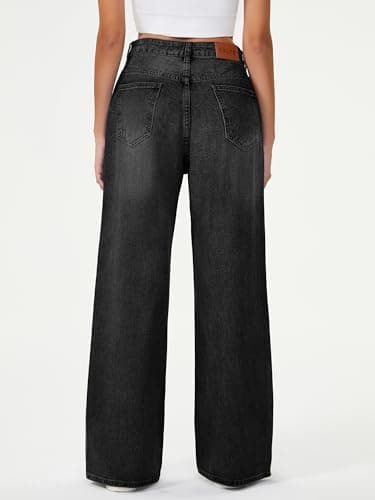HDLTE Women's High Waist Baggy Boyfriend Jeans - Wide Leg Loose Denim Pants with Pockets(Grey,Medium) - Thumbnail 4