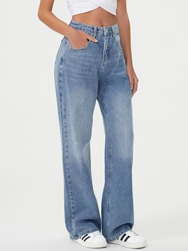 Women Wide Leg Jeans Baggy Blue Denim Jean High Waist Loose Boyfriends Jeans Vintage - Thumbnail 5