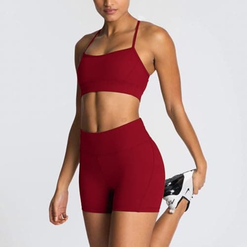 Womens 2 Piece Workout Sets Sports Bra High Waist Tummy Control Biker Shorts Yoga Pilates Outfits - Thumbnail 4
