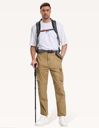 AOHIKE Convertible Hiking Pants Men - Relaxed Fit Breathable Outdoor Cargo Pants for Camping Travel Fishing, Khaki - Thumbnail 4
