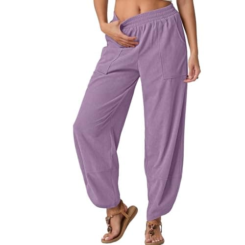 Womens Baggy Palazzo Pants Wide Leg Lounge Harem Bottoms Fall Spring Travel Outfits 2025 Trendy Violet XX-Large - Image 1