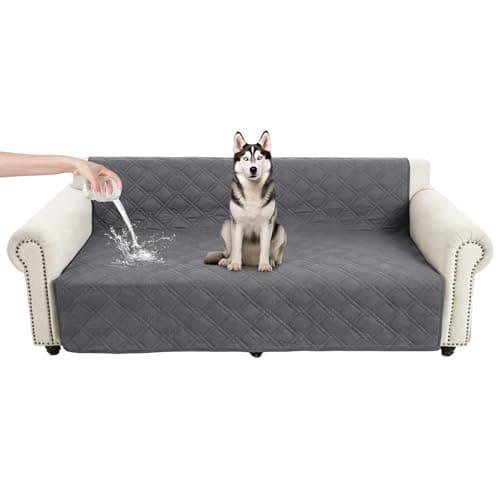 Vmeyiek 100% Waterproof Dog Bed Cover Pet Blanket 52"x82", 7-Layer Reversible Washable Bed Mat for Furniture Couch Sofa Car (Gray+Gray)