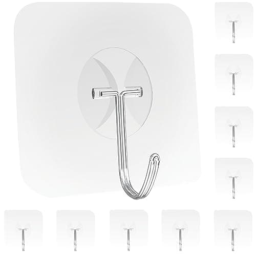 Latoxcaa Heavy Duty Adhesive Wall Hooks - Strong & Transparent, Hold up to 22lb, Waterproof & Reusable, Ideal for Kitchen, Bathroom, and Office (10 Pack) - Image 1