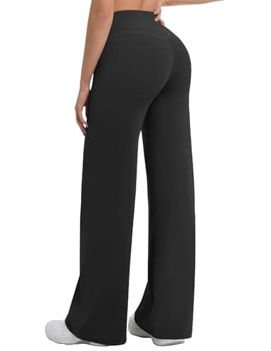 AVAMO Workout Leggings for Women Straight Leg Leggings No Front Seam High Waist Wide Leg Leggings Butt Lifting Yoga Gym Black - Image 1