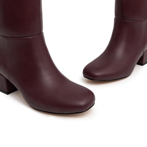 Athlefit Knee High Boots Women Chunky Low Heel Tall Fall Boots Burgundy 6.5 - Thumbnail 6