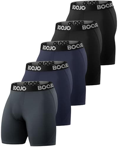 BOOJO 5 Pack Compression Shorts for Men - Athletic Running Black Spandex Quick Dry Underwear for Workout Gym Basketball