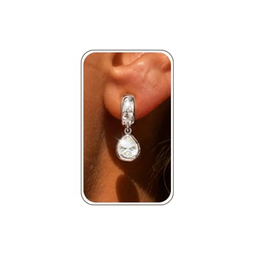Trendy Silver Dangle Earrings for Women,14K Silver Plated Drop Earring Huggie Chunky hoop Earrings With Bezel-Set Statement Cubic Zirconia Charm Lightweight Hypoallergenic Jewelry Accessories Gifts for Women - Image 1