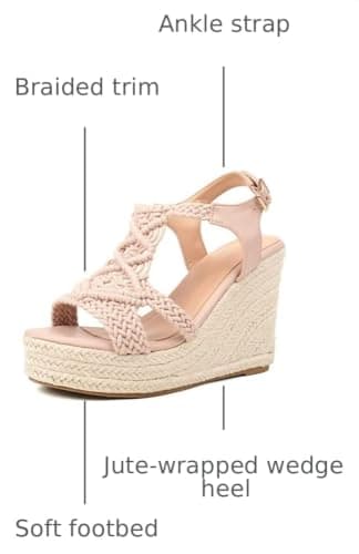 RUSAUISE Peep Toe Wedge Shoes for Women Open-back Braided Espadrille Wedge Platform Sandals Cutout Buckle Strap Casual Summer Shoes Nude Size 9 - Thumbnail 3