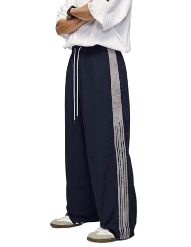 Aelfric Eden Parachute Pants Women Striped Baggy Y2k Track Pants Men Wide Leg Sweatpants Navy Trousers with Drawstring - Image 1