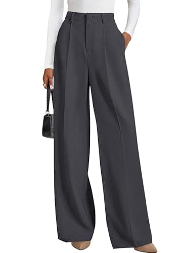 PRETTYGARDEN Wide Leg Pants for Women Trendy 2026 Fall High Waisted Business Casual Outfits Work Pant Trousers (Dark Grey,X-Large) - Image 1