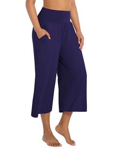BUBBLELIME 20"/27"/29"/31"/33"/35" Women's Wide Leg Yoga Pants High Waist Loose Comfy Lounge Casual Sweatpants with Pockets - Wide Legs_NAVYBLUE L_20" Inseam - Image 1