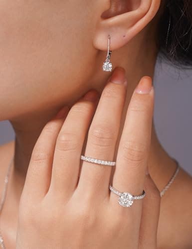 IMOLOVE Moissanite Leverback Drop Earrings for Women, Dangle Earrings 925 Sterling Silver with 18K White Gold Plated, Delicate Wedding Jewelry Gifts 1CT - Thumbnail 6