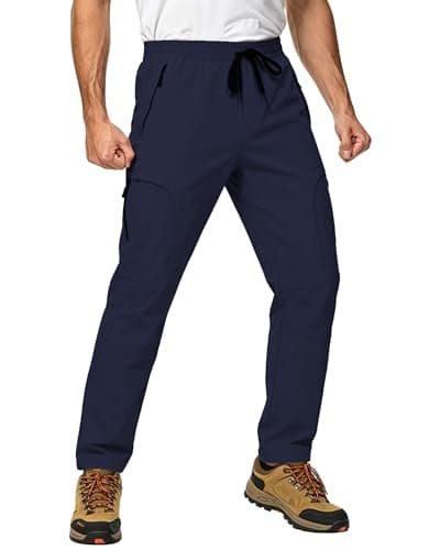 AGVNG Mens Hiking Pants Lightweight Quick Dry Waterproof UPF 50+ Work Cargo Pants 5 Pockets Elastic Waist Drawstring Cuff Casual Athletic Golf Travel Jogging Navy Blue L - Thumbnail 2