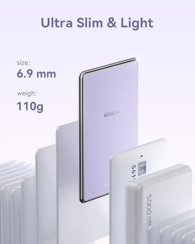Kuulaa for MagSafe Battery Pack 5000mAh Slim Magsafe Portable Charger 0.28in Magnetic Wireless Apple Portable Charger 20W USB-C Power Delivery Power Bank for iPhone 16/15/14/13/12 Series (Purple) - Thumbnail 2