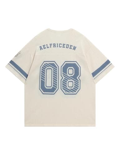 Aelfric Eden Jersey Shirts for Women Y2k Oversized V Neck Graphic Tees Football Number Streetwear T Shirt Tops Off White L - Thumbnail 3