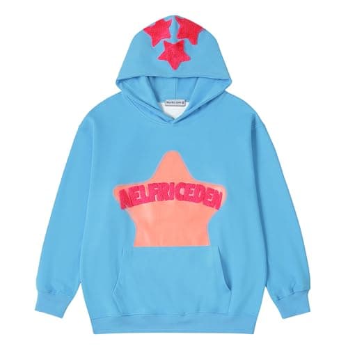 Aelfric Eden Graphic Hoodies for Men Y2K Printed Hoodie Sweatshirt Casual Oversized Long Sleeve Vintage Streetwear Hiphop Hooded Pullover Blue Small - Image 1