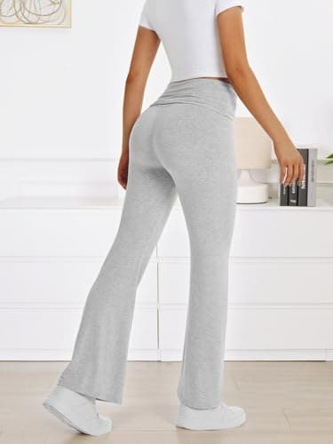COPYLEAF Flare Leggings for Women Fold Over Yoga Pants Stretch Bell Bottom Y2K Lounge Casual Sweatpants(Light Grey S) - Thumbnail 2