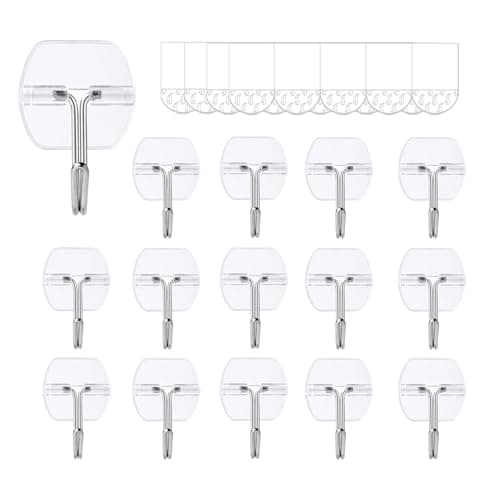 15 Small Wall Hooks for Hanging, with 20 Removable Strips, Clear Hanger Hooks, Damage-Free Utility Hooks with Adhesive Strips, Wire Toggle Wall Hook for Key, Hat, Decor, Door, Clear, Value Pack - Image 1