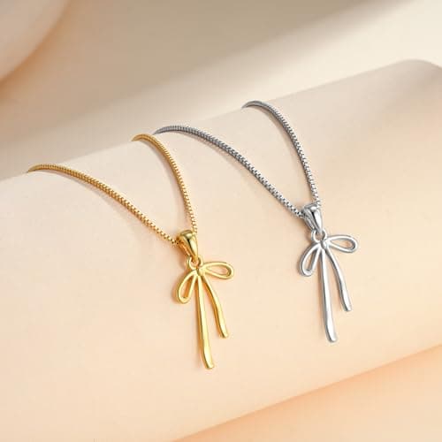 Fezodo Bow Necklace for Women - 14K Gold Plated Bow Pendant Necklace Gold Necklace Jewelry for Women Gifts - Thumbnail 6