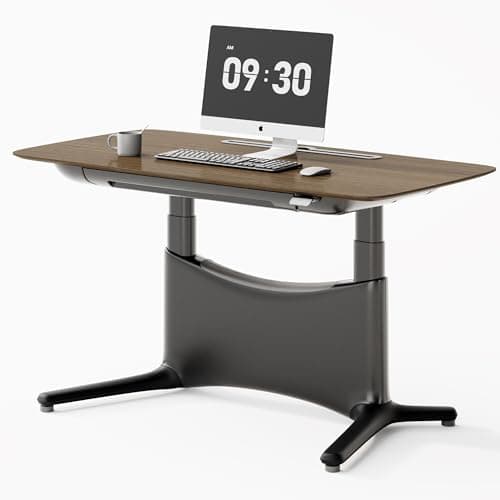 COLAMY Electric Standing Desk 55x28 Inch, Wobble-Free Dual Motor Sit Stand Up Home Office Computer Desk, One Piece Motorized Workstation Gamer Studio Table, Outlets & Footrest,Walnut Black