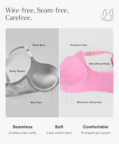 Popilush Womens Wireless Bra Seamless No Underwire Push Up Plunge Deep V Bralette with Adjustable Straps Everyday Comfortable T-Shirt Bra - Thumbnail 3
