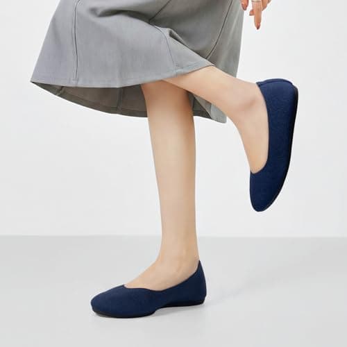Tanamo Women's Flat Ballet Shoes Knit Flat Shoes for Women Round Toe Slip on Women Flats for Dressy Casual Office Work Wedding Comfort Soft Dark Blue - Thumbnail 2
