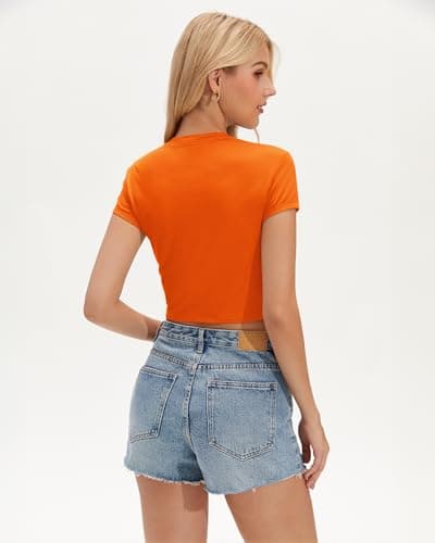Stelle Womens T Shirts Summer Tops Short Sleeve Crop Tops Fashion Slim Fit Gym Workout Y2k Clothes Orange X-Small - Thumbnail 2
