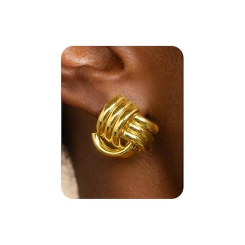 UANNEAU Gold Chunky Earrings for Women Trendy, 14K Gold Plated Dainty Kont Earrings Statement Minimalist Hypoallergenic Stud Earrings - Image 1